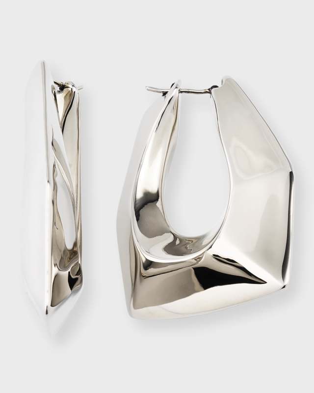 Modernist Hoop Earrings, Silver